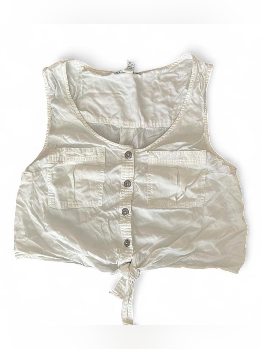 Forever 21 Button Down Crop Top Tank with Tie Front and Pocket Details M